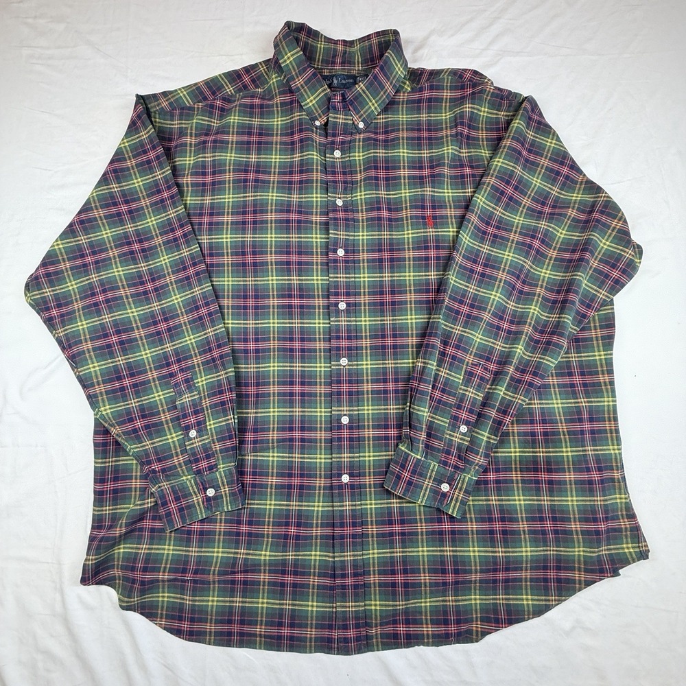 Ralph Lauren Button Up Shirt Men 4XLT Red/Green Multi Color Plaid Long Sleeve